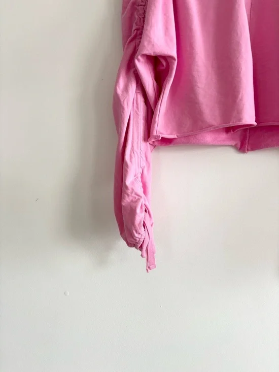OPEN EDIT Ruched Sleeve Cropped Sweatshirt Pink Crayon - Picture 4 of 9